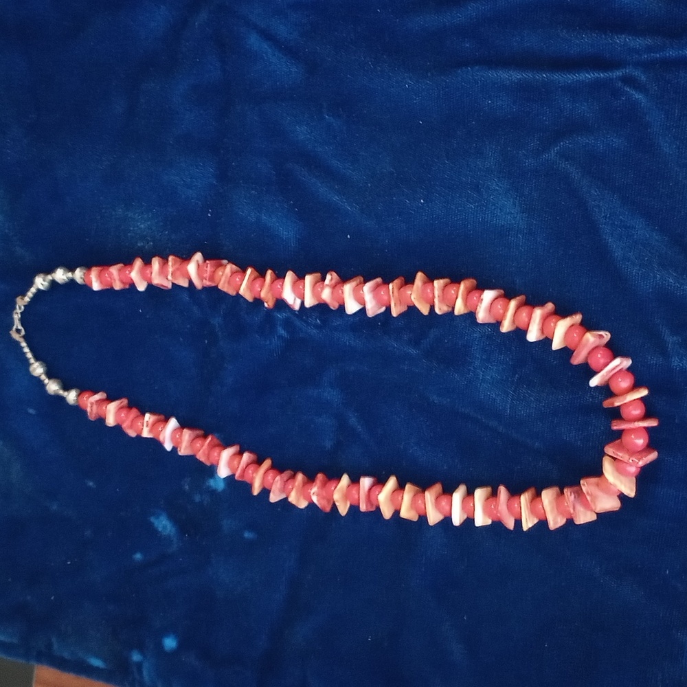 Native American Sterling Silver Orange Coral & Spiny Oyster Shell Necklace 20" - Picture 6 of 13